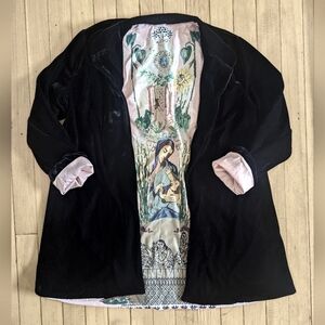 Black Velvet Cardigan with Pink Lining